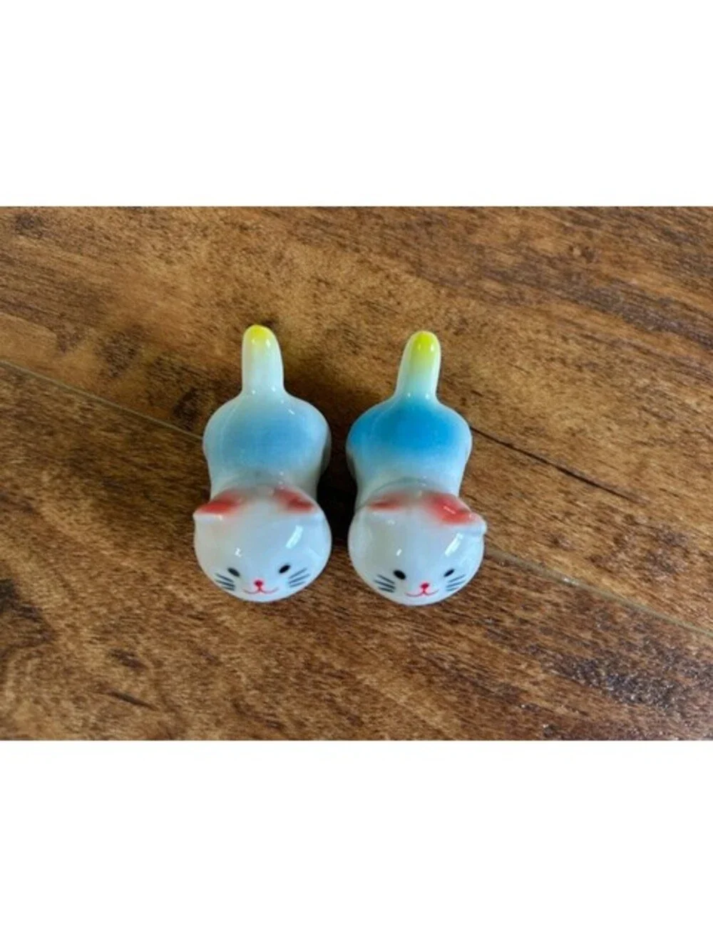 Pair of Vintage Ceramic Cat Figurines in Blue and White